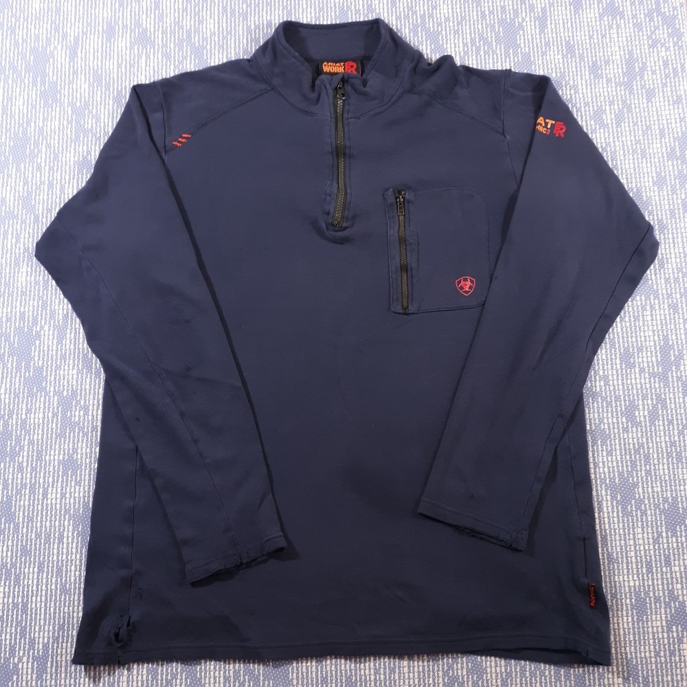 ARIAT Work FR Sweater Pullover Mens Large Tall 1/4 Zip Pullover Blue